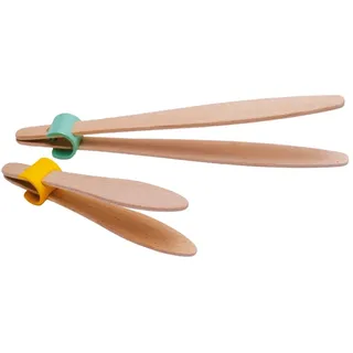 Mali's 7425 - Set mit 2 Lebensmittelzangen für die Küche, Kochzange - enthält 1 Toastzange 18 cm und 1 Gurkenzange 28 cm - aus Jura-Buche - Made in France