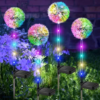 BUCASA Solarlampen für Außen Garten, 4 Stück Solarleuchten für Außen Löwenzahn mit Farbig LED, IP65 Wasserdicht Solar Blumen Lampe für Rasen Balkon Terrasse Hof Garten Deko Geschenke für Frauen