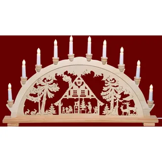 XL Lichterbogen Leuchter Schwibbogen Waldhaus traditionelles Motiv Holzdeko Deko Weihnachten Advent Geschenk Dekoration Weihnachtsdeko Weihnachtsdekoration Schwippbogen (WH70)