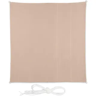 Relaxdays Sonnensegel, 2,5 x 2,5 m, wasserabweisend, Polyester, Spannseile, Segeltuch quadratisch, Garten, Balkon, beige