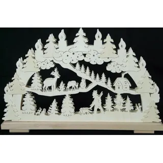 schwibbola holzkunst aus dem erzgebirge Schwibbogen mit Jäger Rehe und Beleuchtung BxHxT 50x32x7cm NEU Lichterbogen Fensterbogen Spitzbogen Erzgebirge Seiffen Weihnachten Licht Holz Dekoration Beleuchtung