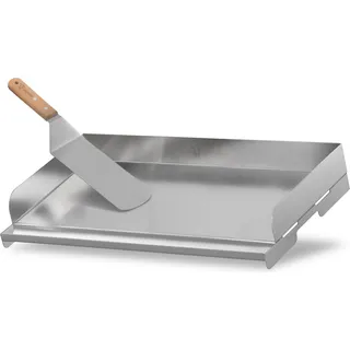 BBQ-Toro Edelstahl Grillplatte, 49,5 x 28 cm, BBQ Plancha, Grillblech, Grillpfanne, Grillschale - Silber