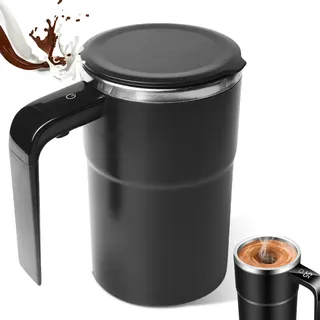 Elektrischer Automatischer Selbstrührung Kaffeebecher, Selbstrührende Tasse 380ML mit Henkel, Thermobecher mit Temperaturanzeige, 304 Edelstahl Magnetische Tasse Mixerbecher für Kaffee Protein Pulver