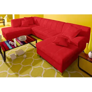 DOMO collection Wohnlandschaft "TURAH 297x195x75 cm, moderne Steppung", whlw. mit Bettfunktion, U-Form, rot,