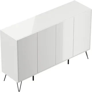 Posseik Sideboard Industrial P 4 Schubladen 4 Türen 155 cm Weiß Hochglanz