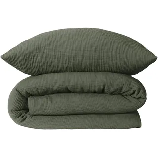 SCHIESSER Molly Uni Dunkelgrün 135 x 200 cm + 80 x 80 cm