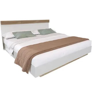Okwish Doppelbett 160/200 cm Schwebebett Eiche Sonoma/Weiß mit Lattenrost , Holzwerkstoff , 160x200 cm , Schlafzimmer, Betten