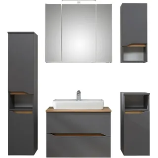 Saphir »Quickset 5-teilig, Keramik-Aufsatzbecken und LED-Spiegelschrank«, 7 St.), Midischrank, Unterschrank, Hängeschrank, inkl. Türdämpfer, 7 Türen