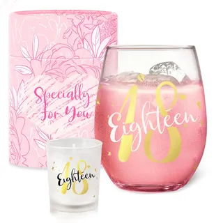 Yalucky 18. Geburtstag Mädchen Junge Weingläser Ohne Stiel Geschenke für Frauen Personalisierte Geschenke Beste Freundin Geschenk Schwester Hochzeitstag Geburtstag Gläser Party Zubehör Weinglas 480ml