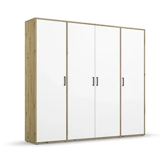 Rauch Möbel Voyager, Kleiderschrank für Schlafzimmer, Kinderzimmer, Babyzimmer, Jugendzimmer, Flur, 4-türig, mit Zubehör Basic, Farbe Weiß/Eiche Artisan, Breite 187cm