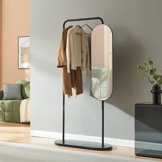 [en.casa] Garderobenständer Vamn Kleiderständer 167 x 80 x 35 cm Flurgarderobe mit Spiegel Standgarderobe für Flur Schlafzimmer Ankleide freistehend Metall Schwarz