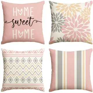Artoid Mode Rosa Dahlien Geometrisch Frühling Kissenbezüge 4er Set, 45x45 cm Zierkissenbezug Cushion Cover Couch Wohnzimmer Außenbereich Deko