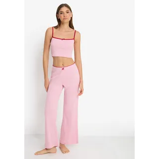 Pyjama LSCN BY LASCANA, Damen, Gr. 48/50, rosa, Jersey, Obermaterial: 100% Baumwolle, gerade hüftlang, ohne Ausschnitt, Homewear-Sets Pyjama, mit Kontrast-Häkelkanten