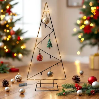 LED Metall Tannenbaum schwarz mit 9 Haken - 77 cm - Deko Ständer für Zierschmuck Batterie betrieben - Advent Weihnachts Dekoration