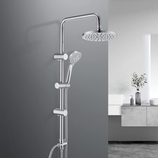 JOHO Edelstahl Duschsystem Duschset Duschstange Regenduschset mit ABS Kopfbrause D23cm