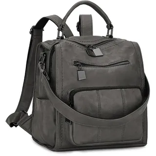RAVUO Rucksack Damen Klein, PU Leder Damen-Rucksackhandtaschen Mini Cityrucksack Wasserdichte Damenrucksäcke 2 In 1 Handtasche für Frauen,Grau
