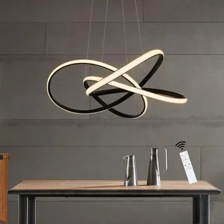 ZMH LED Pendelleuchte Wohnzimmer Schwarz Hängelampe Höhenverstellbar Ø62cm 62W Ringe Kronleuchter Dimmbar mit Fernbedienung - Schwarz