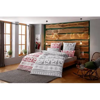 MY HOME Bettwäsche »Sindbad in Gr. 135x200 oder 155x220 cm, ideal für Weihnachten« 2 tlg. Weihnachtsbettwäsche, Winter, 63398716-0 rot 1 Stk.