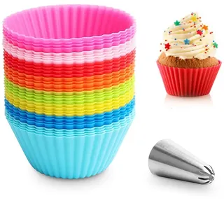 Silikon Muffinformchen Wiederverwendbare Muffinform Backformen - 32 Stück Cupcake Förmchen, BPA-Frei Kuchenform Silikon Formen für Kuchen, Eincreme und Pudding(8 Farben)