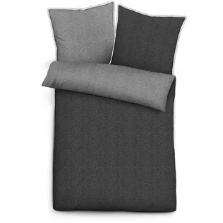 biberna Melange-Flanell Bettwäsche Paspel Uni Titan 135x200 cm - Grau