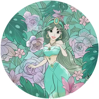 Komar Disney DOT runde und selbstklebende Vlies Fototapete Jasmin Elegant Mint - Ø Durchmesser 125 cm - 1 Stück - Tapete, Kinderzimmer, Mädchen - DD1-004