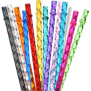 ALINK 12-Pack wiederverwendbare Kunststoff klar Swirl Strohhalme, 27.9 CM lange bunte Hartplastik Tumbler Ersatz Strohhalme für 16 OZ 20 OZ 30 OZ Stanley, YETI, Starbucks, Owala Tumblers (12 Farben)