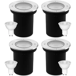 Goodia 4er Set Bodenstrahler Außen Schwenkbar GU10 IP67 Bodeneinbaustrahler Aussen mit LED GU10 3W Warmweiß (Wechselbar) - Rund Bodenleuchten Außen Mit Mattierten Ersatzlinsen 230V