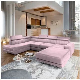 masseno Ecksofa SIENA L-S mit Schlaffunktion U-Form, Sofa mit Bettkasten, Wohnzimmersofa, Couch, Soffa, Bettsofa, Couchgarnitur- Lila, MONOLITH 62 - Lila