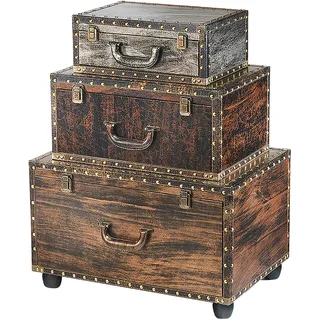 Kobolo Kommode Regal in Kofferoptik - VACAY - 3 Fächer - 55x40x66cm - Standregal Aufbewahrung Einrichtung Deko Bücherregal Shelf Kleinmöbel Schrank - Braun