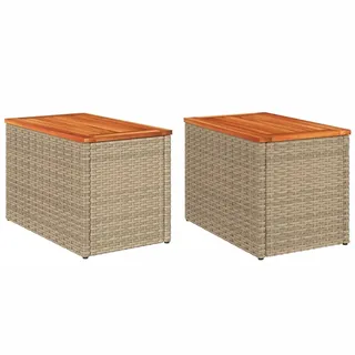 SYFAXTM Garten-Beistelltische 2 Stk. Beige 55x34x37 cm Poly Rattan Holz - Beige
