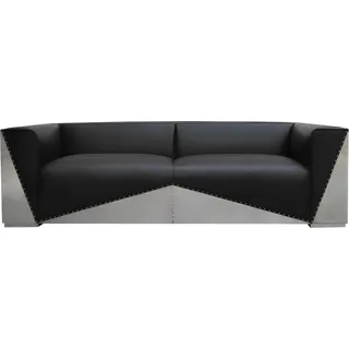 Design Luxus Echtleder Sofa Couch Ledersofa Couchen Polster Möbel Dreisitzer Neu - Schwarz