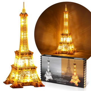 FUNPOLA 13 Zoll LED 3D Puzzle Erwachsene Eiffelturm Modell - Modellbausatz für Erwachsene zu Bauen - Wahrzeichen von Paris bei Nacht - 3D Puzzle Dekorlampe DIY Ornament (Gold, Standardgröße)