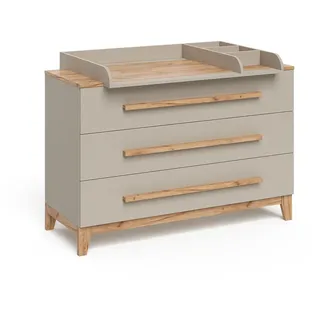 VitaliSpa Wickelkommode Malia Cashmere/Eiche 133.2 x 98 cm mit 3 Schubladen , Kaschmir, Hellgrau , Holzwerkstoff , Rechteckig , 133.2x98x70 cm , Babymöbel & Kindermöbel, Babyzimmer, Wickelkommoden & Zubehör, Wickelkommoden