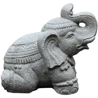 Ciffre Stein Elefant 30cm Hoch x 30cm Lang ca. 10 Kilo Antik Look Massiv Steinfigur Skulptur Feng Shui Garten Deko Wetterfest Lawa Steingus