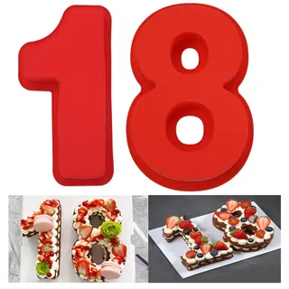 LIMEOW 2 Stück 25.5cm Zahlenbackform Kuchenform Anzahl Silikon Kuchenform Zahlen Silikon Backform Rot Kuchen Silikonbackform für Hochzeit Jahrestag DIY Kuchen Brot Mousse(Enthält die Zahlen 1 und 8)