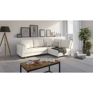 s-style möbel - Ecksofa mit Holzfüßen im skandinavischen Stil Marco aus Ecru Luxusmicrofaser - Ottomane rechts - B/T/H: 231 cm/161 cm/81 cm - Beige