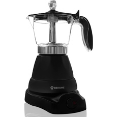 BEHOME Elektrische Kaffeemaschine 3 Tassen | Elektrische Kaffeemaschine mit Reduzierstück 1 Tasse | Automatisches Abschalten und Halten von Kaffee heiß für 30 Min., 360 ° drehbar, schwarz (ohne Timer)