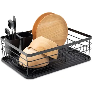 Navaris Abtropfgestell Abtropfgitter Gestell für Geschirr - Abtropfständer Abtropfschale für Küchen Spüle - Ablage für Teller Gläser Besteck - Schwarz