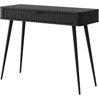 Schminktisch MOODY schwarz mit geriffelter Front, 100,2 cm breit, 78 cm hoch, 38 cm tief - Schwarz