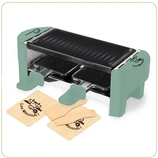 LITTLE BALANCE 8746 Raclette 2 Meuuuh...!, Raclette-Gerät für 1/2 Personen, abnehmbarer Grill, 2 Spatel + 2 Brettchen, PFAS-frei, antihaftbeschichtet, 320 W, Tanne