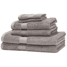 Amazon Basics Handtuch-Set, ausbleichsicher, 6 Stück, 2 Badetuch , 2 Handtücher und 2 Waschlappen, 100% Baumwolle 500g/m2, 140 x 70 cm, Grau
