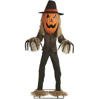 Riethmüller Animatronic XL Jack O’Lantern 182 cm - Halloween Deko innen - Animiert, leuchtender Kürbiskopf, beweglicher Oberkörper, Sound & Bewegungssensor - 3 Sprachen
