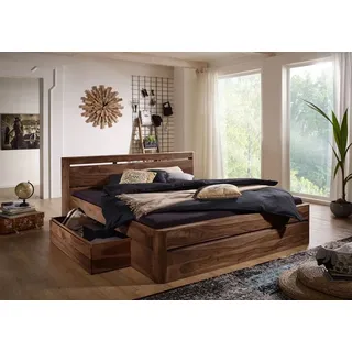 MASSIVMOEBEL24.DE Bett mit Schublade Sheesham 160x200 smoked cherry gebeizt TORONTO #161