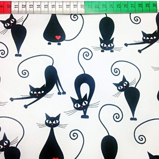 100x160cm Katze 100% Baumwolle Baumwollstoff Kinder Meterware Handwerken Nähen Stoff (Katze Weiß Schwarz, 100x160cm (11,99€/m))