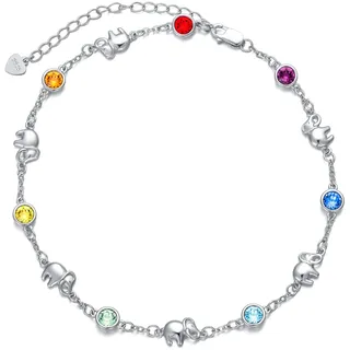 AOBOCO Fußkettchen Sterling Silber 925 Damen Perlen Fusskettchen mit Kristalle 28 cm (Elefant)