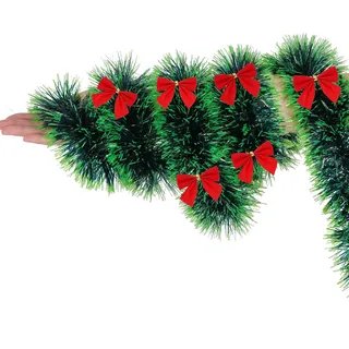 Weihnachtsgirlande Grün, Tannengirlande mit Schleifen, Weihnachtsdeko, Weihnachten Girlanden Deko für Kamin Treppe Haustür Outdoor (2 Meter) (A)