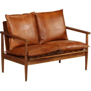 vidaXL 2-Sitzer-Sofa Echtleder Akazienholz Braun , Leder , Rechteckig , 116x74x69 cm , Wohnzimmer, Sofas & Couches, Sofas