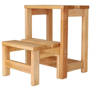 Aranaz Treppe | Hocker mit 2 Stufen | Haushalt | Multifunktional | Schminktisch Bänke | Ideal für Zuhause, Küche und Schlafzimmer | platzsparend | Buchenholz | Öl | 42 x 32 x 40 cm