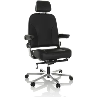 hjh OFFICE Ergonomischer Arbeitsstuhl 24h Einsatz 24 Hours F Leder, robuster XXL Drehstuhl bis 200kg belastbar & klappbar, Schwarz