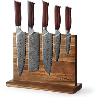 Wakoli Rose Elegance 6-teiliges Damastmesser-Set – 67 Lagen VG10-Kern, 60 ± 2 HRC, Rosenholz-Griffe, Brotmesser Wellenschliff, magnetischer Messerblock, Profi Küchenmesser für präzises Schneiden